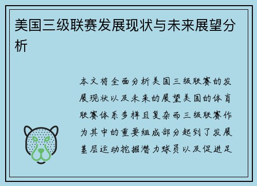 美国三级联赛发展现状与未来展望分析